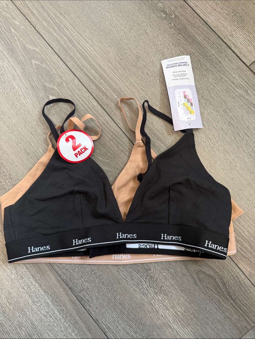 Hanes 2-Pack Wireless Bralette Set - Black & Nude